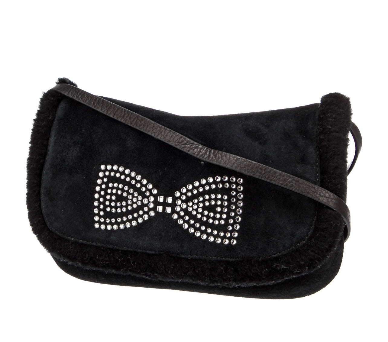 UGG Satchel Clutch Black Swarovski Crystal bow, detached Strap,dust bag & card
