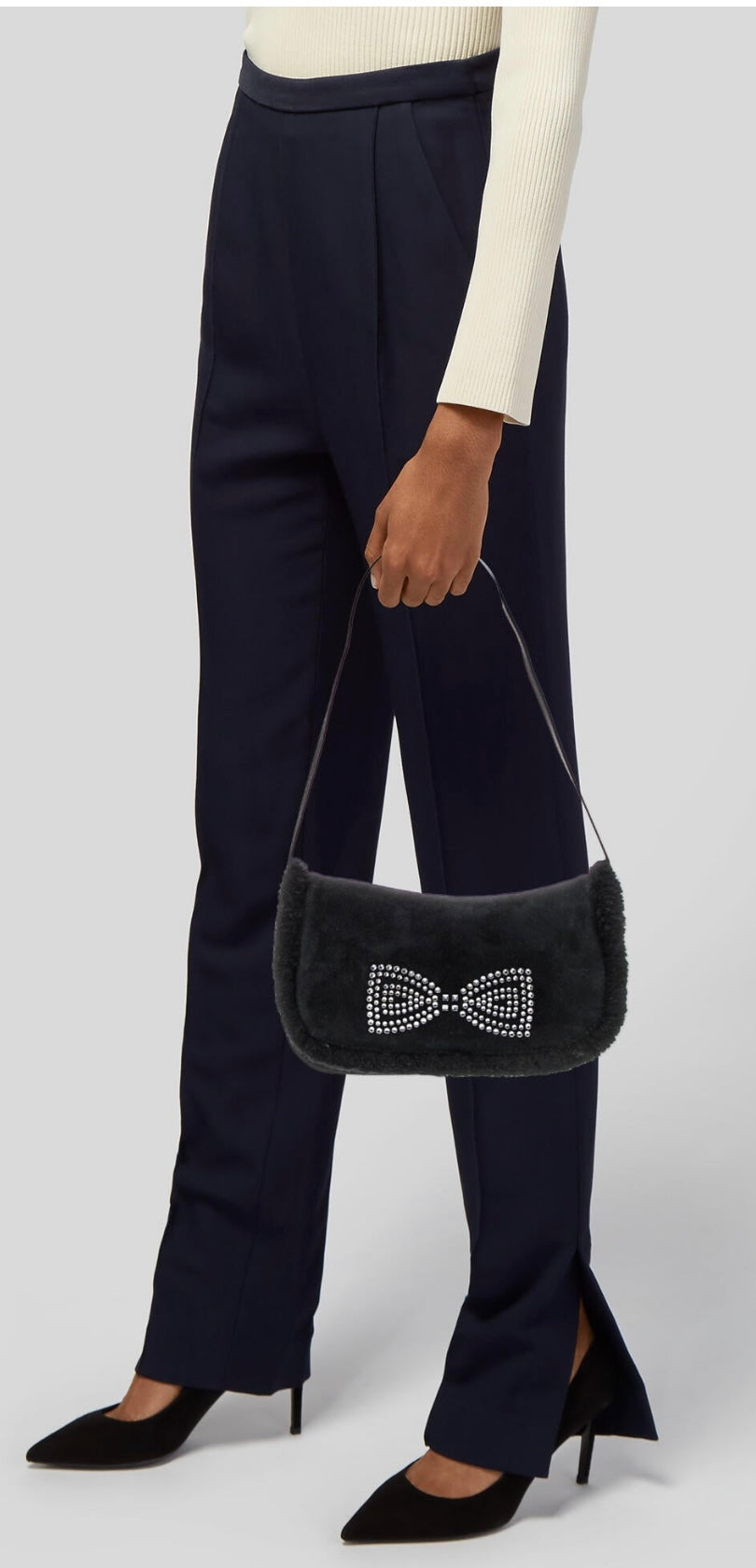 UGG Satchel Clutch Black Swarovski Crystal bow, detached Strap,dust bag & card