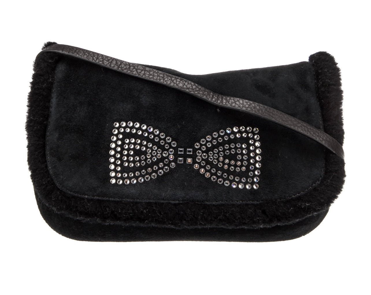 UGG Satchel Clutch Black Swarovski Crystal bow, detached Strap,dust bag & card