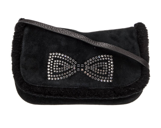 UGG  Satchel Clutch Black Swarovski Crystal bow, detached Strap,dust bag & card