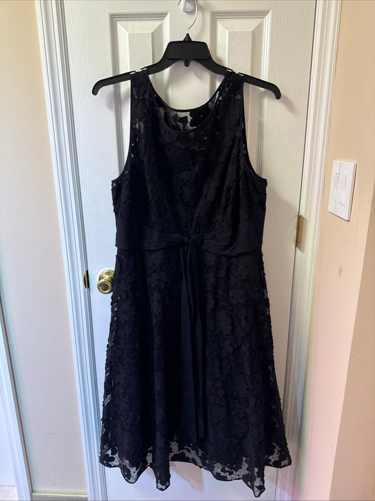 Adrianna Papell A-line Sleeveless Black Mesh Floral Dress W/ Tie Waist- Size 22w