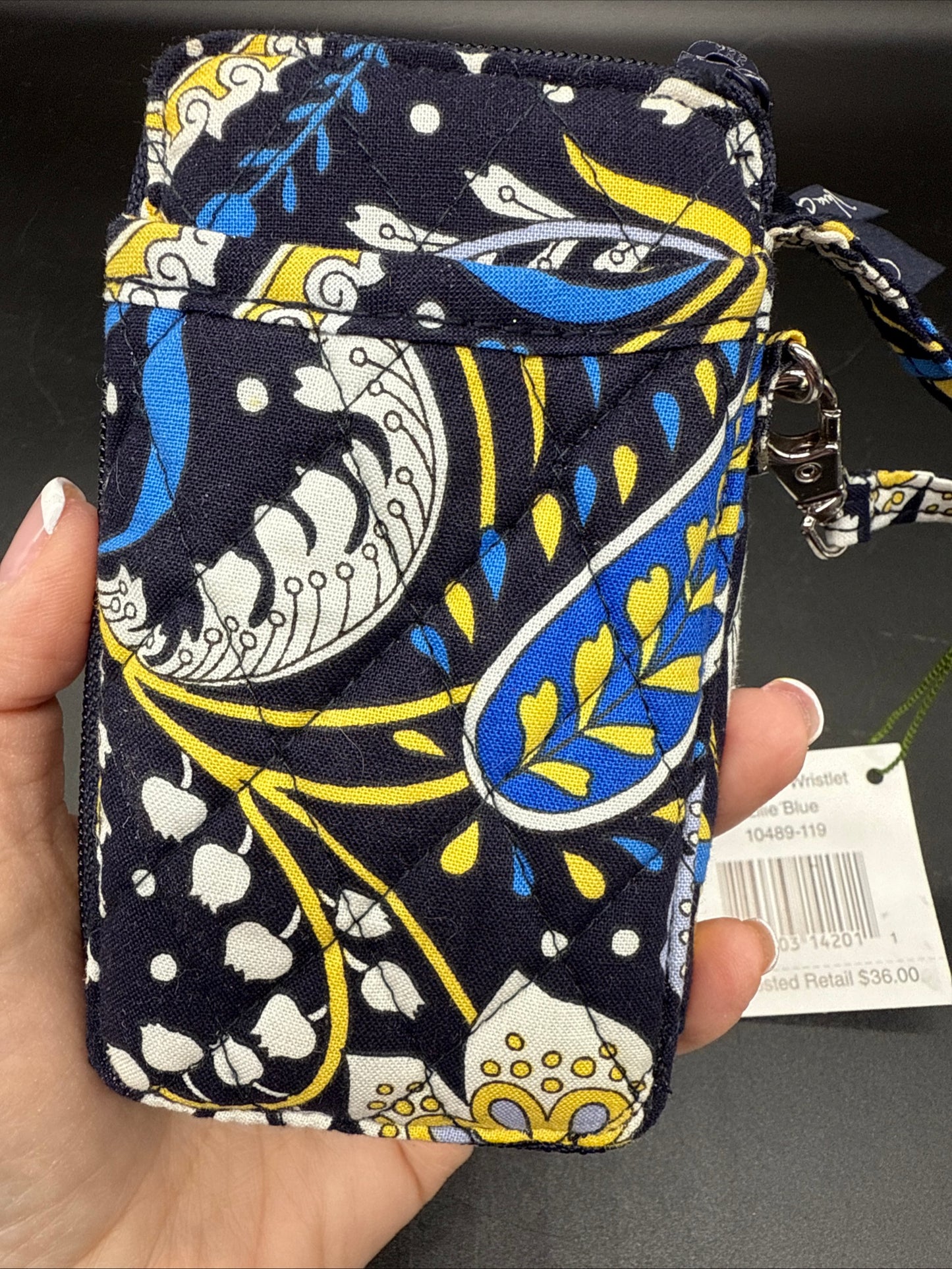 Vera Bradley Phone Tech Case Wristlet Wallet Ellie Blue Quilted Elephant NWT
