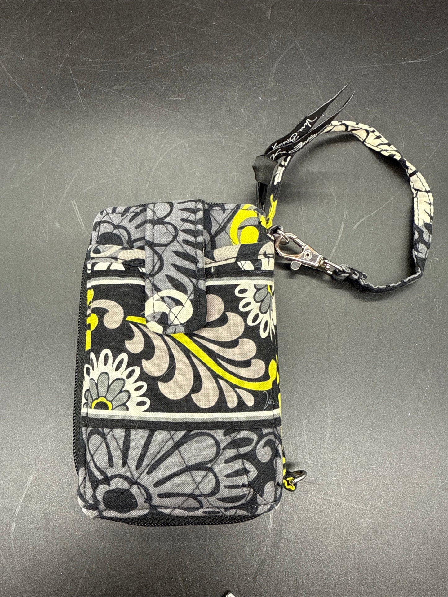 Vera Bradley Baroque Black Gray Retired Pattern Coin ID Purse Wristlet Strap NWOT