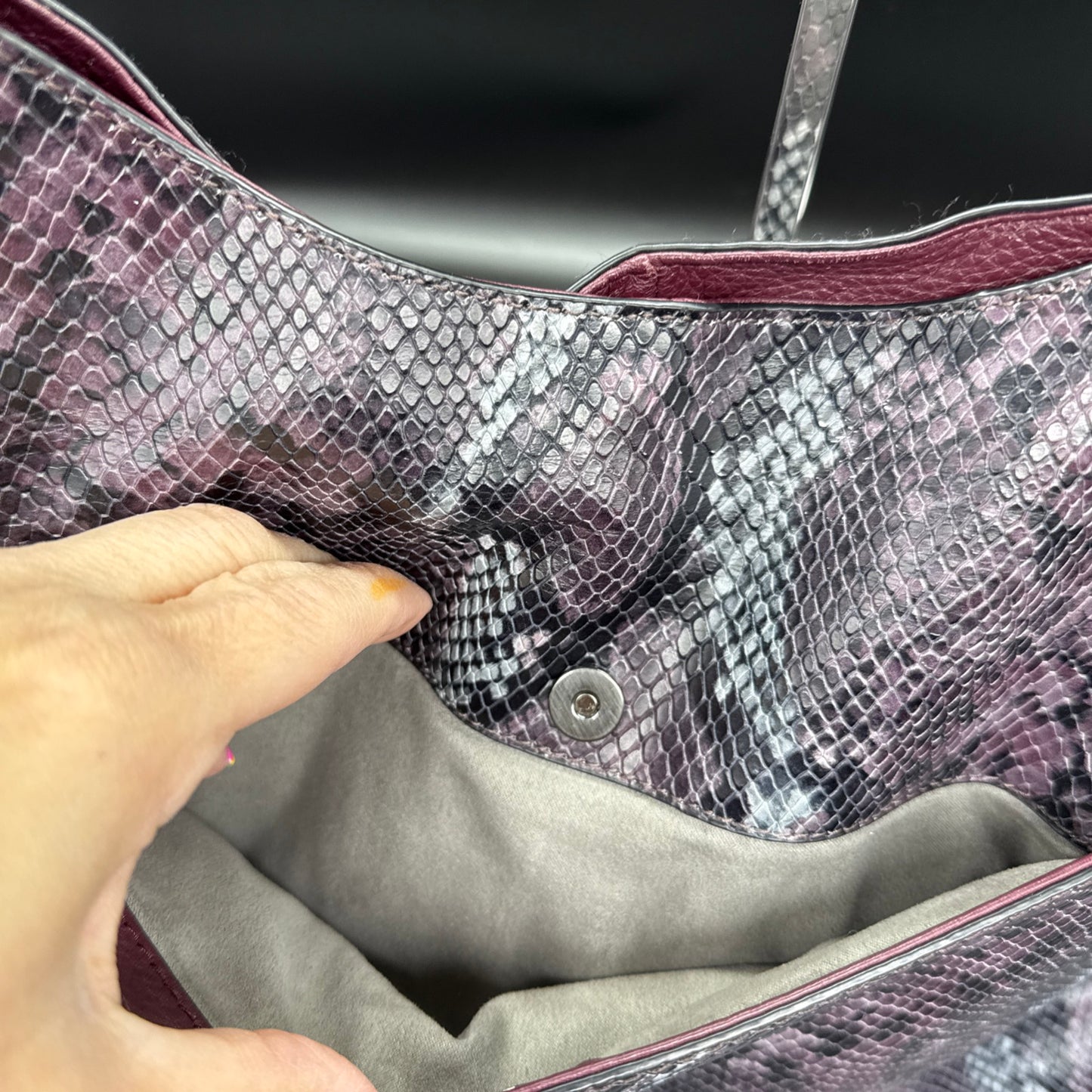 Vince Camuto Snake Pattern Soft Sloughy Pebbled Leather Handbag
