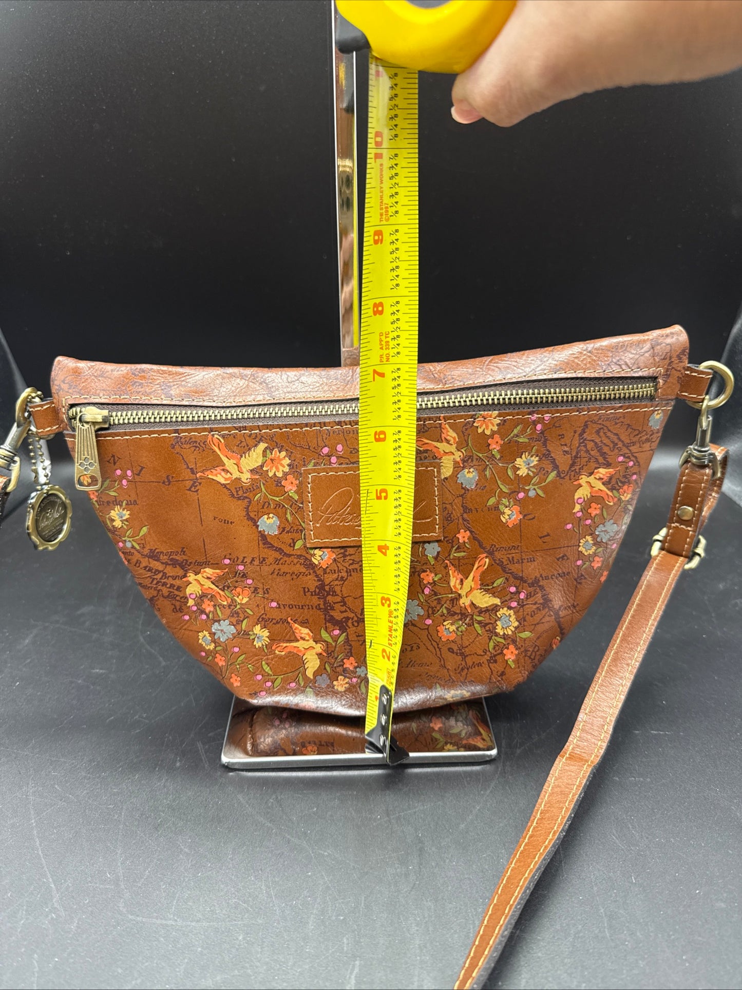 Patricia Nash Leather Convertible Crossbody Hobo Floral Map Print NWOT
