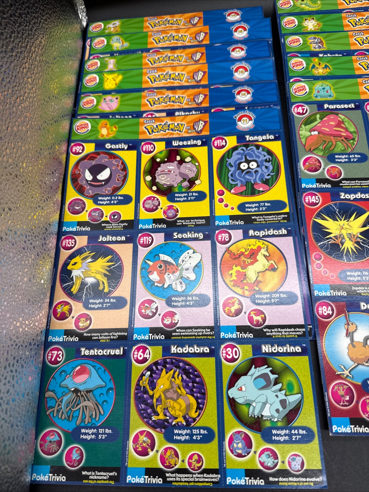 Complete Set (1-16) 1999 Pokemon Cards Uncut Sheets Burger King