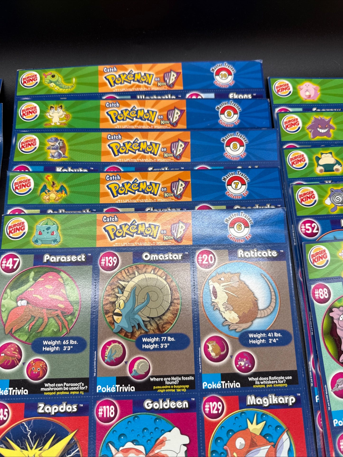 Complete Set (1-16) 1999 Pokemon Cards Uncut Sheets Burger King