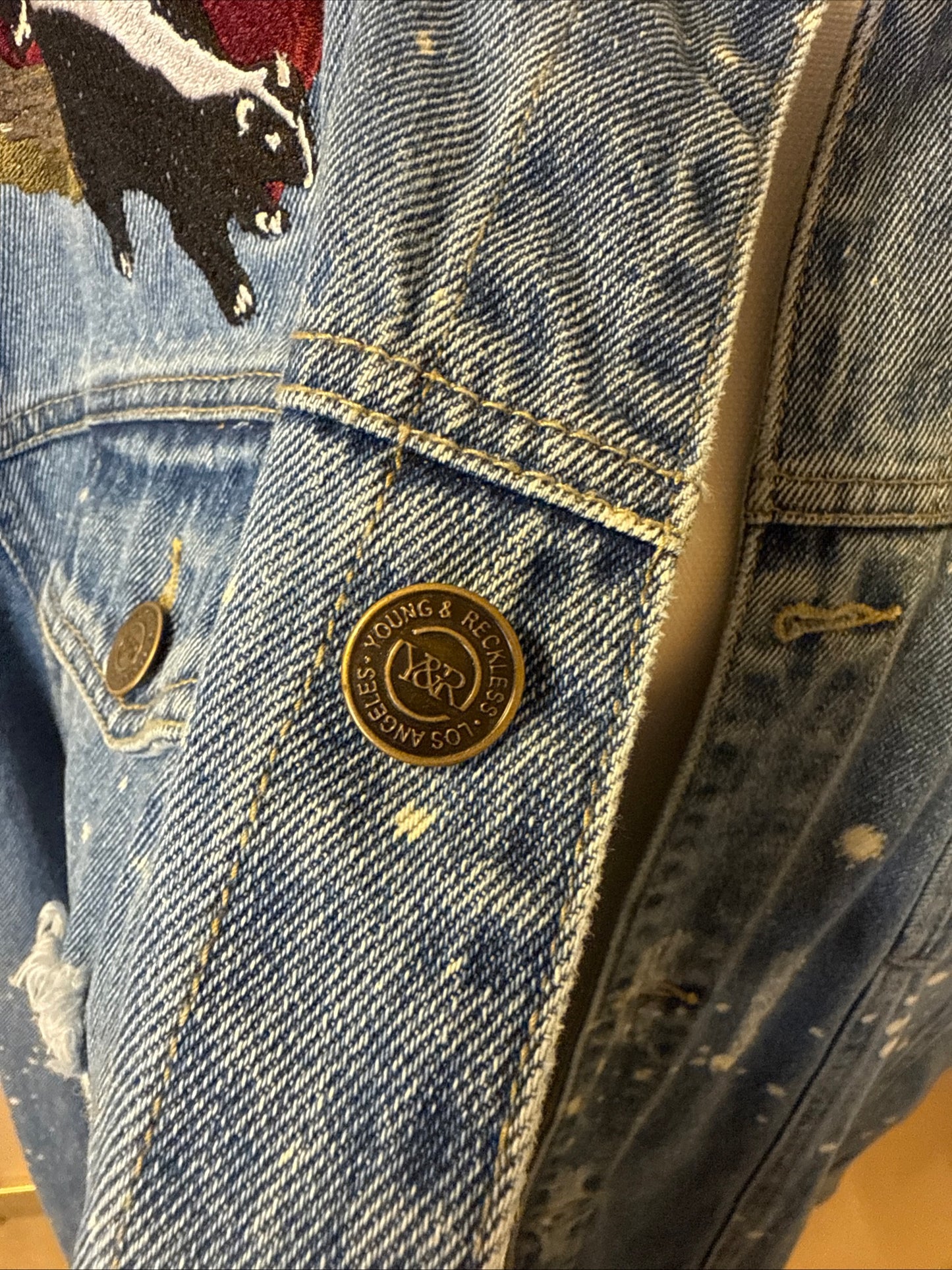 Young & Reckless Embroidered Denim Jacket Mens XXL