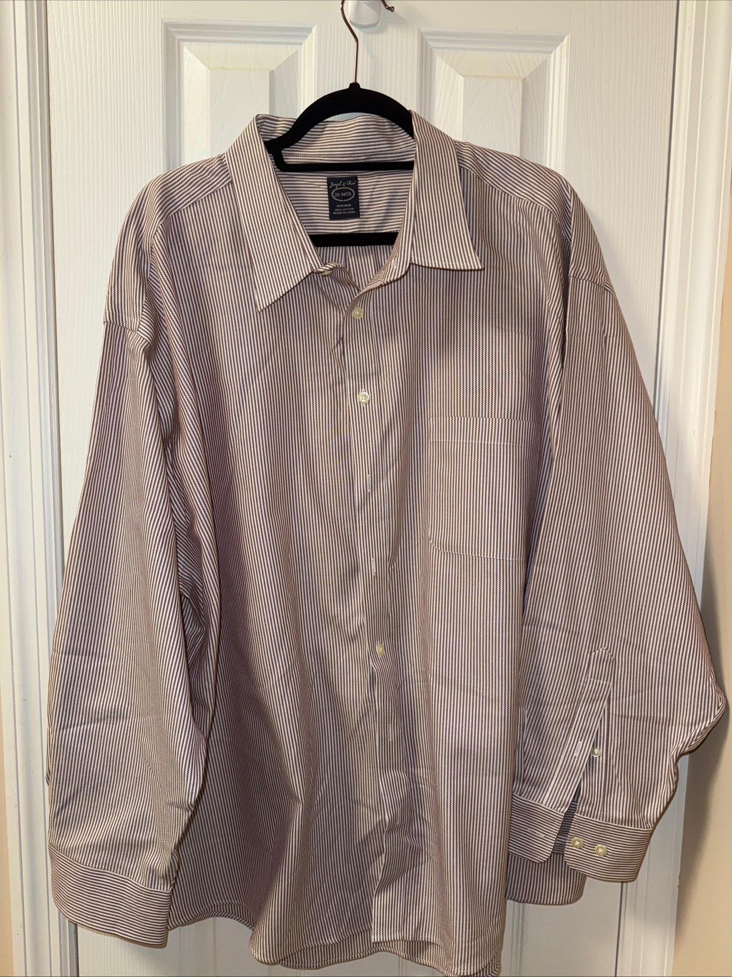 Joseph & Feiss Dress Shirt Mens 20 34/35 Non Iron Mauve Striped French Cuffs
