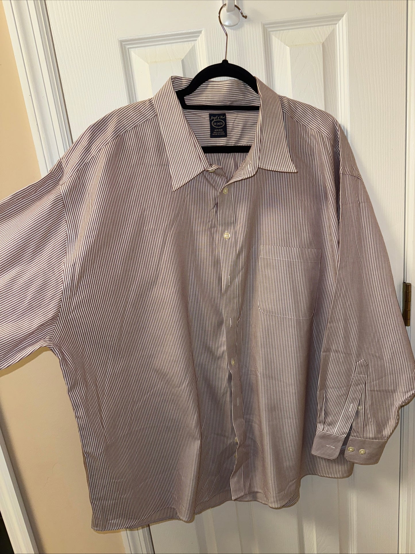 Joseph & Feiss Dress Shirt Mens 20 34/35 Non Iron Mauve Striped French Cuffs
