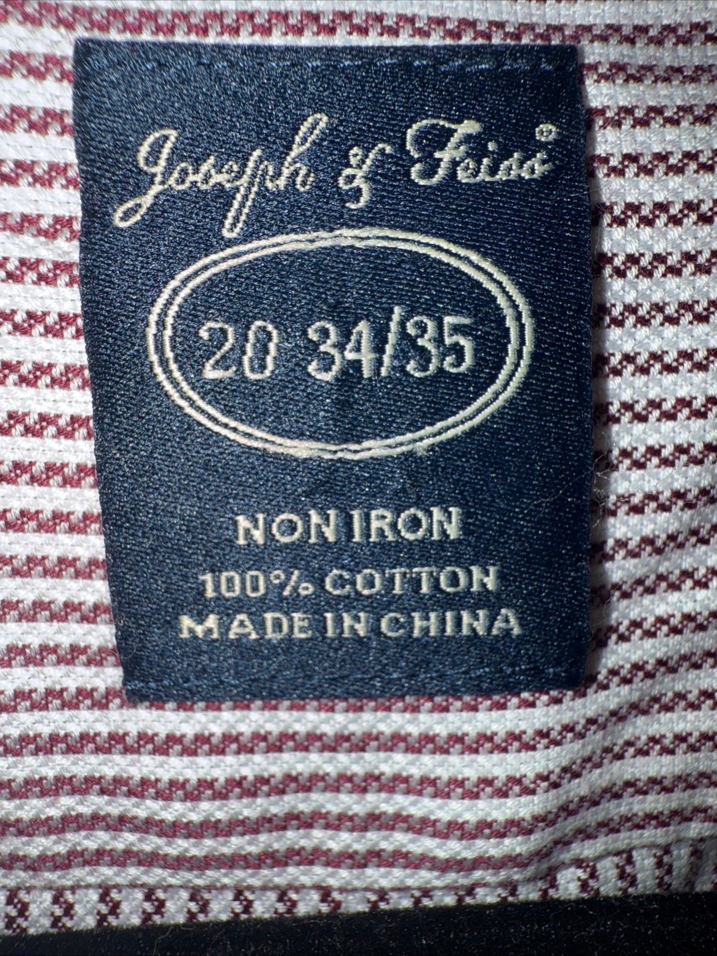 Joseph & Feiss Dress Shirt Mens 20 34/35 Non Iron Mauve Striped French Cuffs