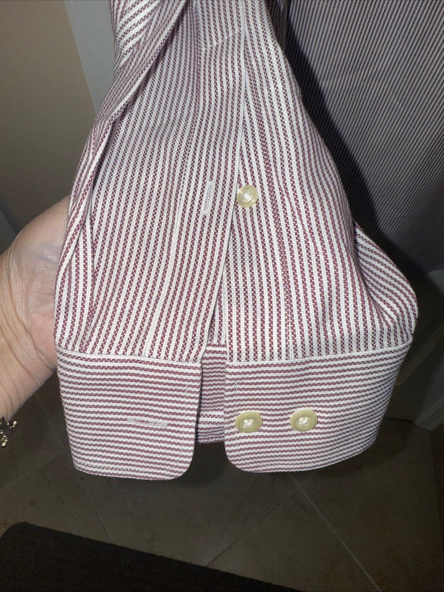 Joseph & Feiss Dress Shirt Mens 20 34/35 Non Iron Mauve Striped French Cuffs