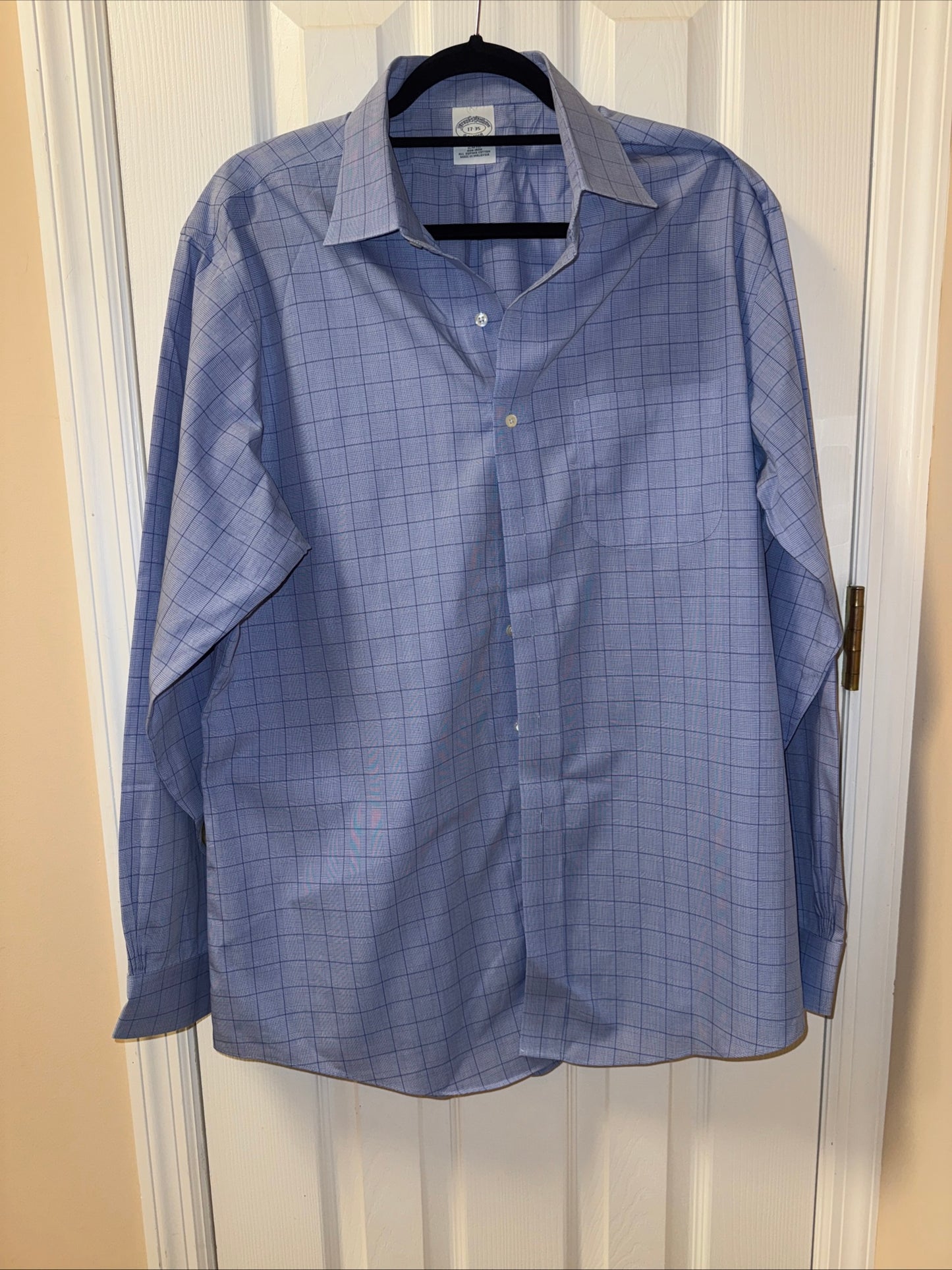 Brooks Brothers Shirt Men's 17-35 Blue Button Up Long Sleeve Single Pocket