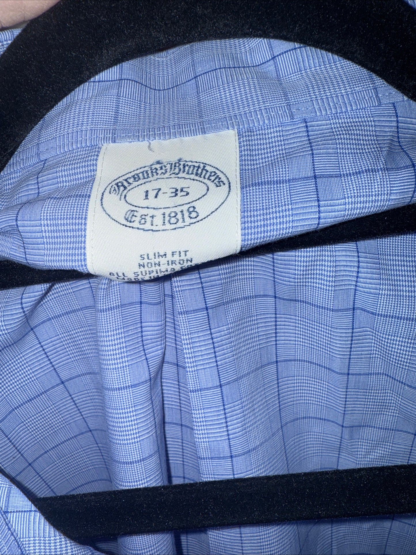 Brooks Brothers Shirt Men's 17-35 Blue Button Up Long Sleeve Single Pocket