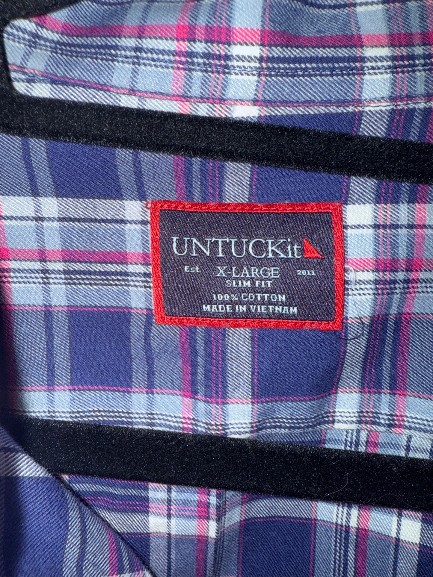 UNTUCKIT Shirt XL Plaid Western Button Up Long Sleeve 100% Cotton Woven Blue