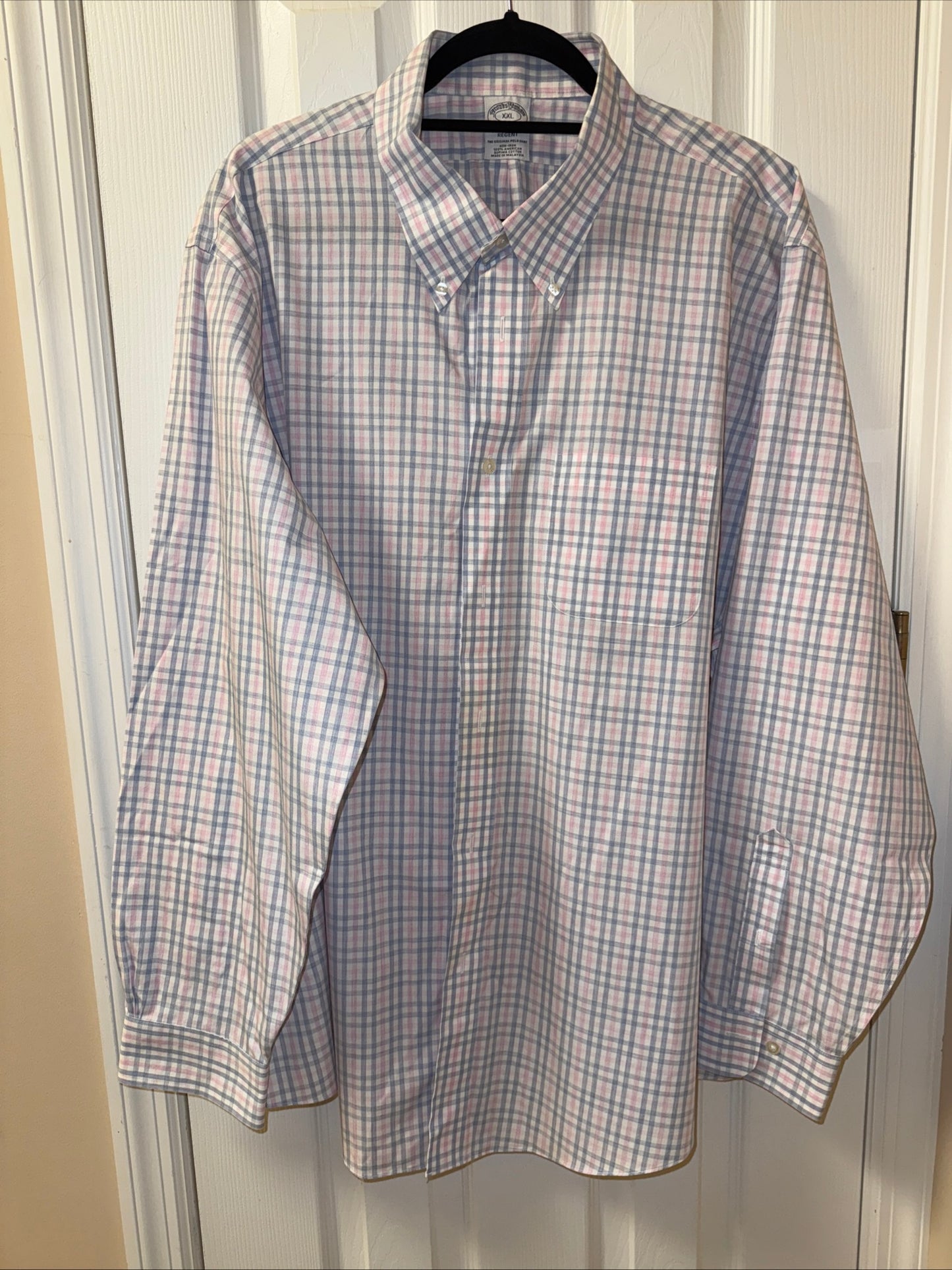 Brooks Brothers Shirt Men's XXL Pink Blue Plaid Regent Fit Button Down