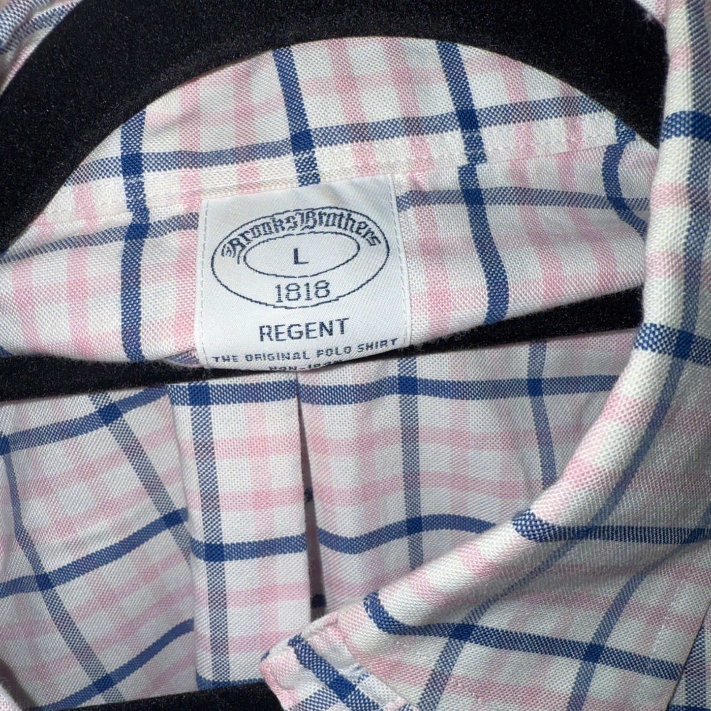 Brooks Brothers Shirt Men's Large Pink Blue Plaid Regent Fit Button Down