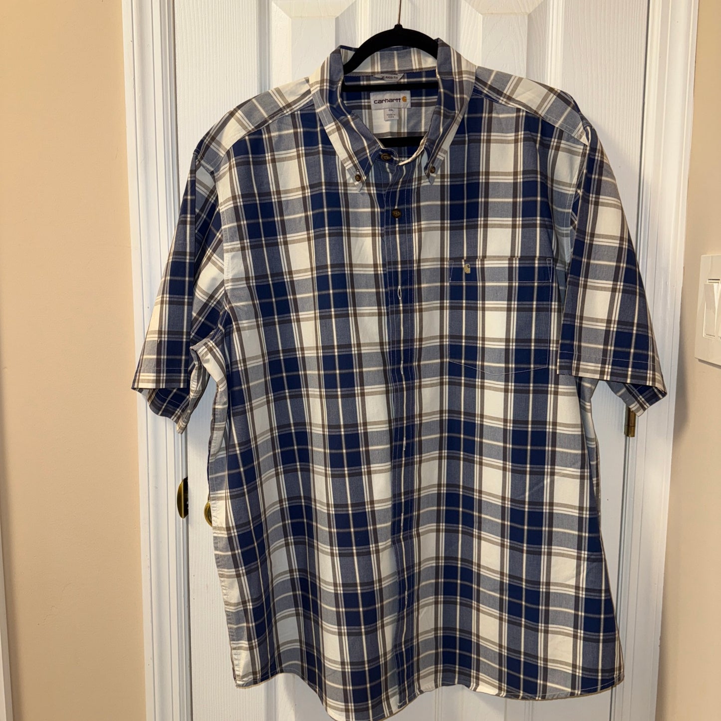 VTG-Carhartt Button Down Shirt Mens Size 2XL Blue Plaid Relaxed Fit Short Sleeve