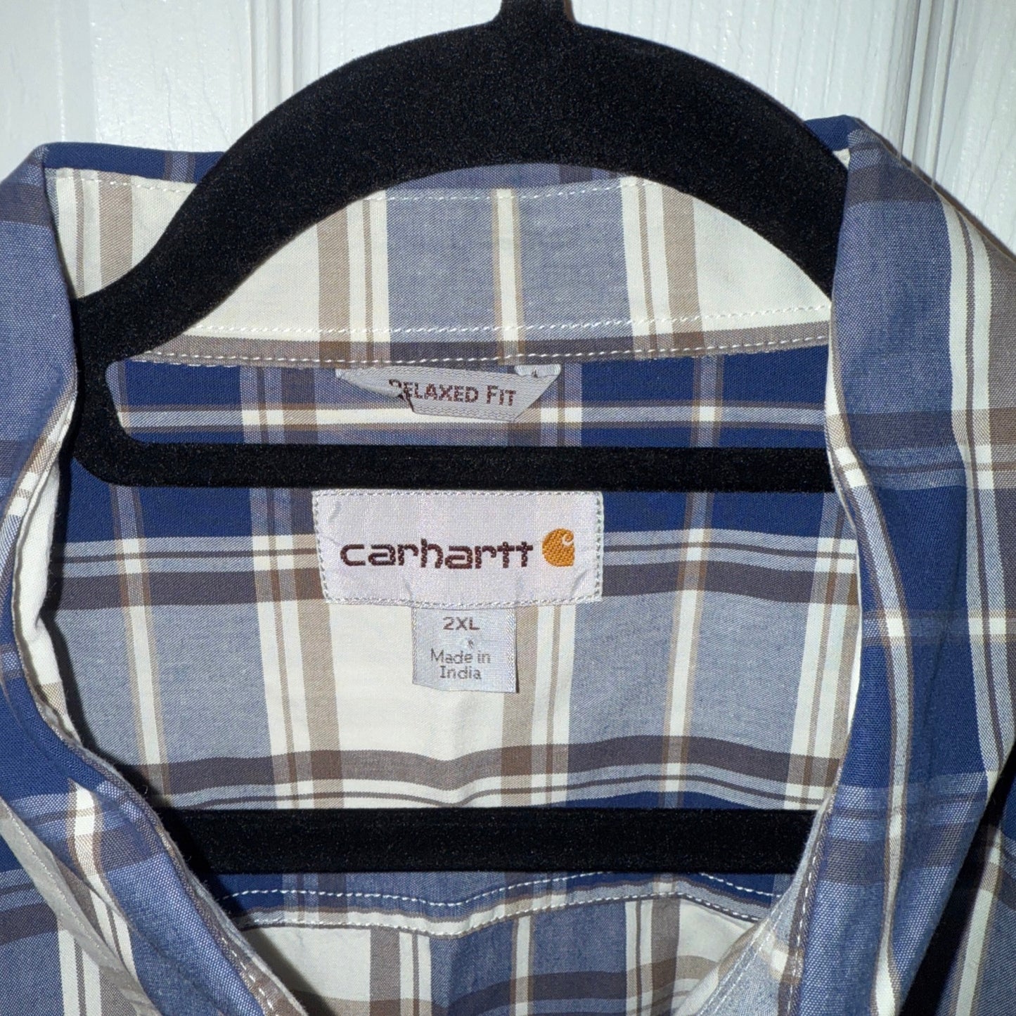 VTG-Carhartt Button Down Shirt Mens Size 2XL Blue Plaid Relaxed Fit Short Sleeve