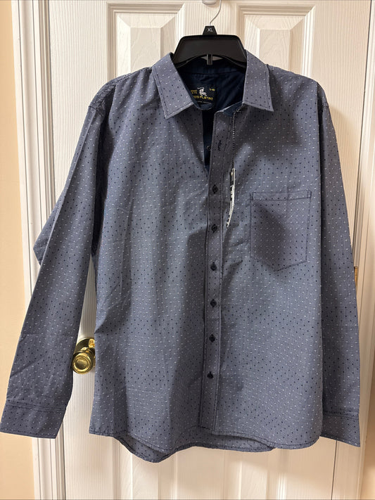 EROS PLATINO~Men's Size L(40)~Blue /Grey Dots Button-Up Long Sleeve Shirt Cotton