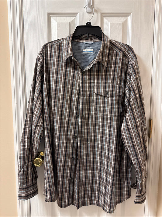 Columbia Men’s SZ Large Omni-Wick Long Sleeve Plaid Brown Shirt  Quick-Dry