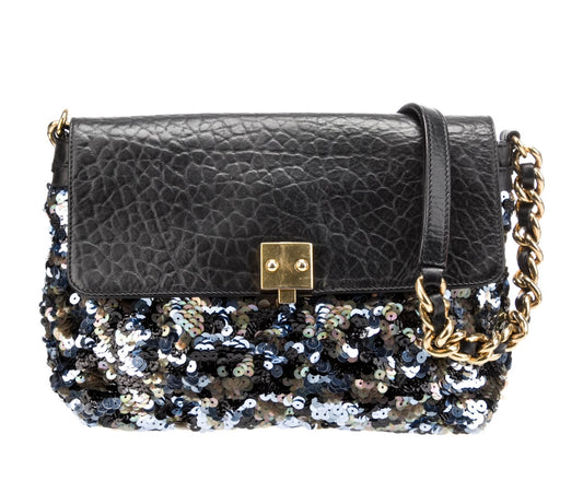 Authentic Marc Jacobs Sequined Leather-trimmed Flap Satchel Handbag