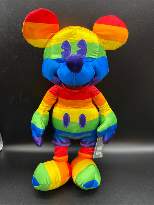 New-Disney Parks Rainbow Gay Pride Mickey Mouse Plush LGBTQ+  15 Inches Satin