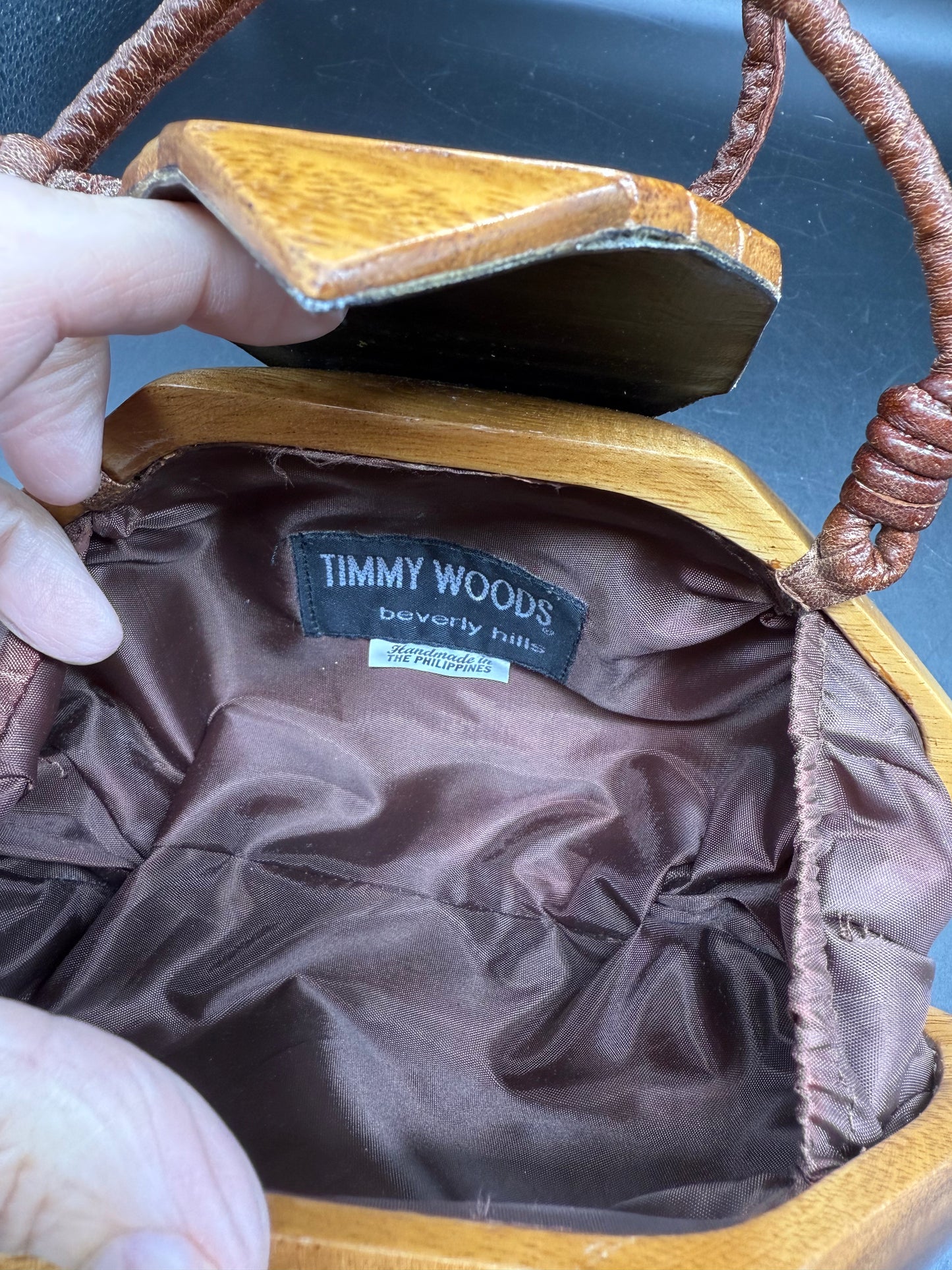 Timmy Woods Brown Wood Clutch Bag Beverly Hills Collection Handmade-Signed & #
