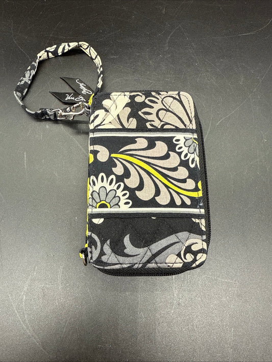 Vera Bradley Baroque Black Gray Retired Pattern Coin ID Purse Wristlet Strap NWOT