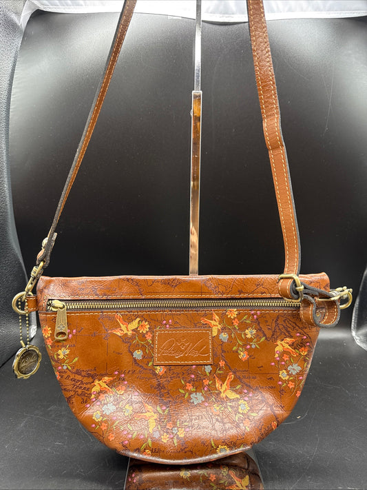 Patricia Nash Leather Convertible Crossbody Hobo Floral Map Print NWOT
