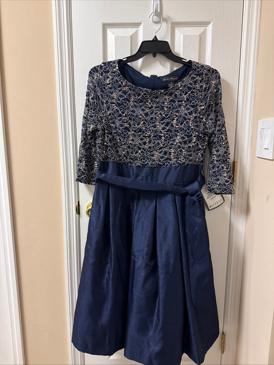 NWT Jessica Howard Formal Cocktail Dress Navy Blue Chiffon Sequence Missy 16