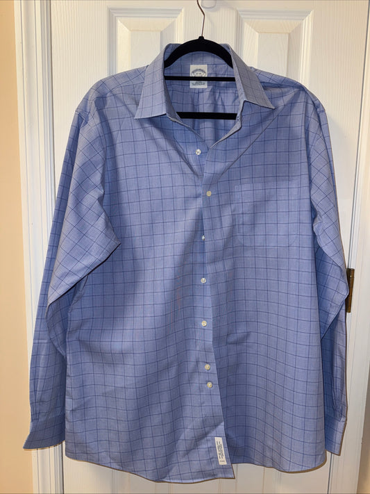 Brooks Brothers Shirt Men's 17-35 Blue Button Up Long Sleeve Single Pocket
