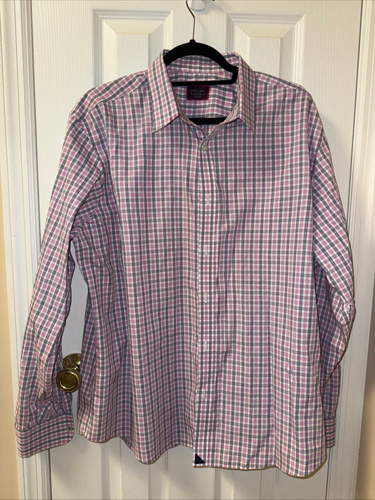 UNTUCKit Shirt Mens  Blue Pink Button Up Dress Oxford Work Office Adult XL