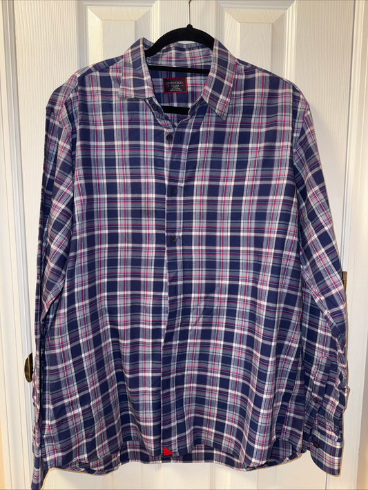 UNTUCKIT Shirt XL Plaid Western Button Up Long Sleeve 100% Cotton Woven Blue