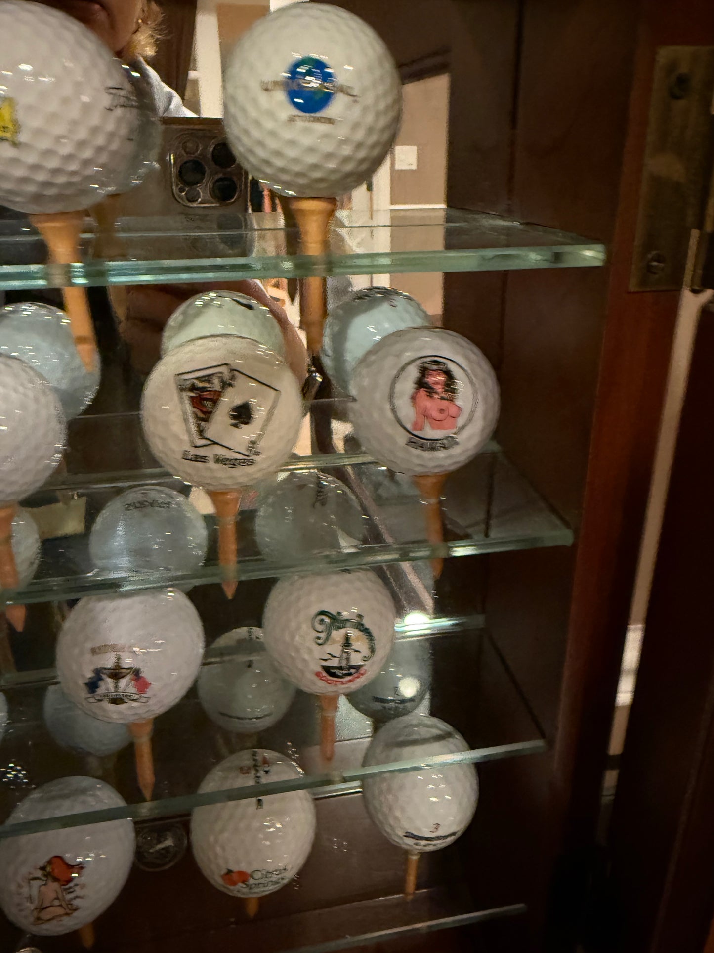 Wooden Old World Golf Club Display Case Cabinet With 22 Open Golf Balls And Pins