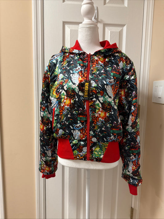 NWT Black Pearl Reversible light  Bomber Jacket Small Red Floral Black Full Zip