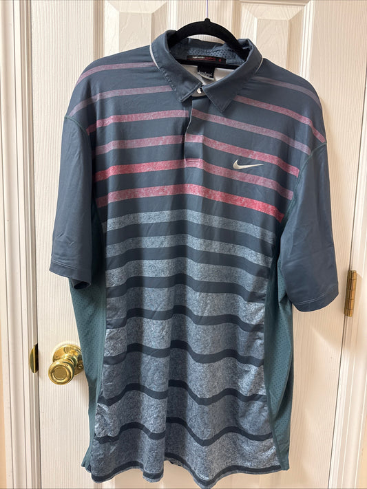 TIGER WOODS COLLECTION Coeur d'Alene Golf Polo Shirt Large Gray Nike Dry Fit