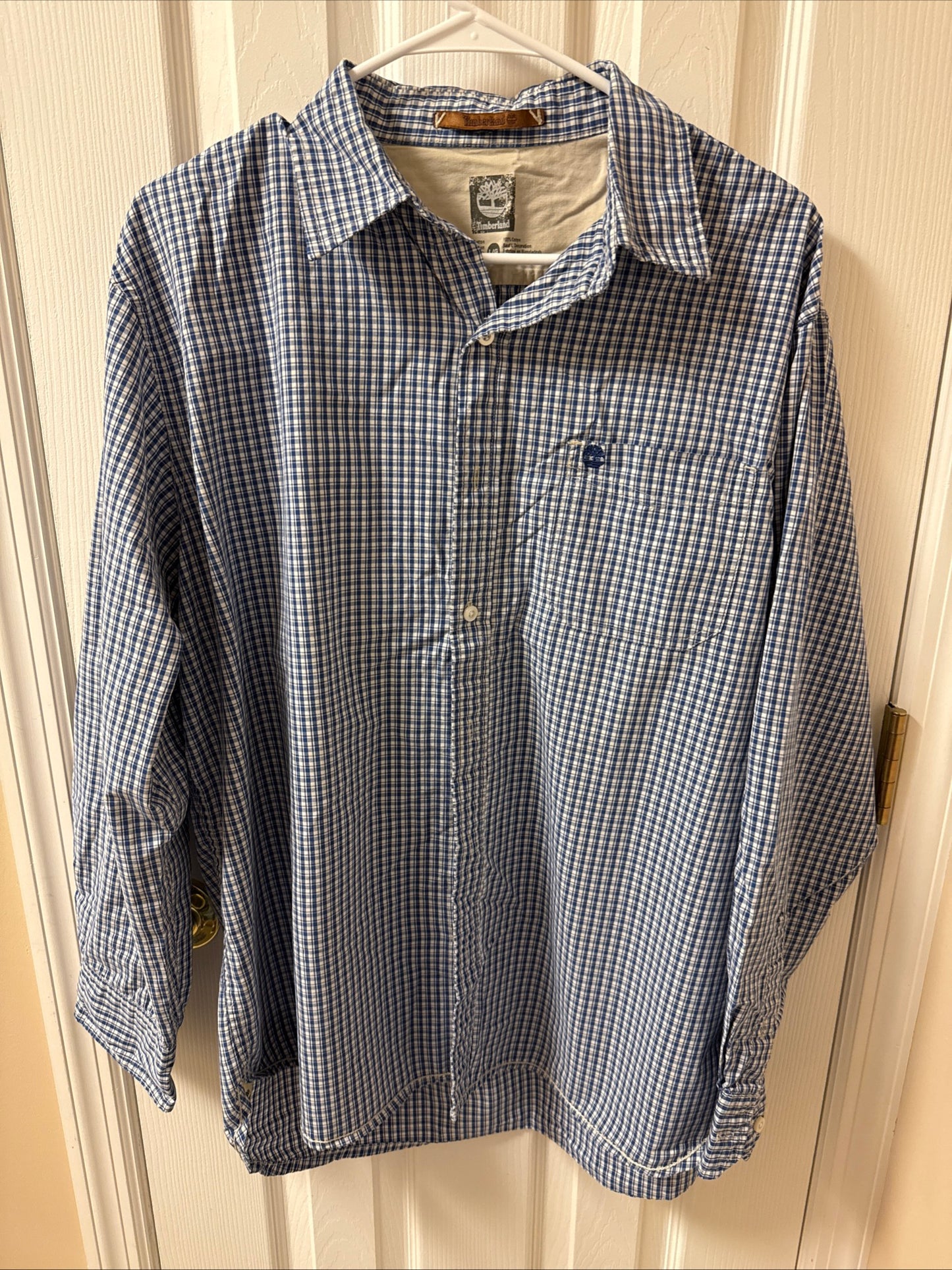 Timberland Shirt Men's Size Lg Blue Plaid Button Up Cotton Long Sleeve