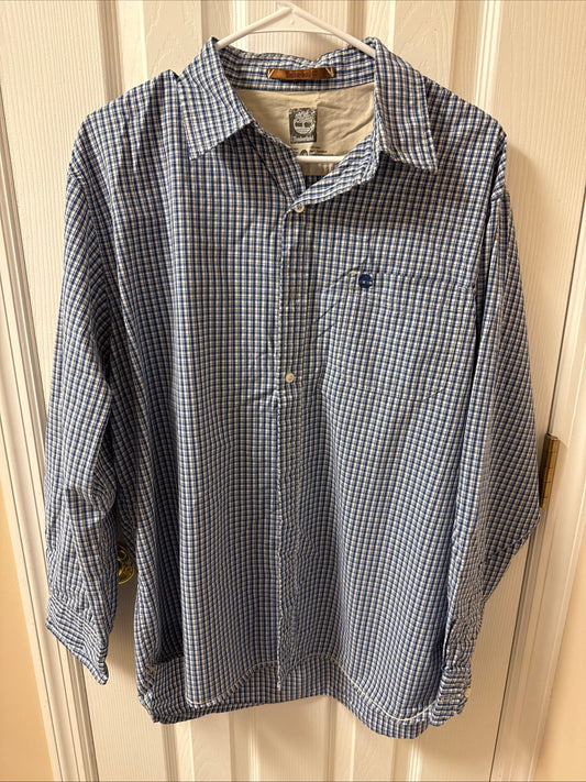 Timberland Shirt Men's Size Lg Blue Plaid Button Up Cotton Long Sleeve