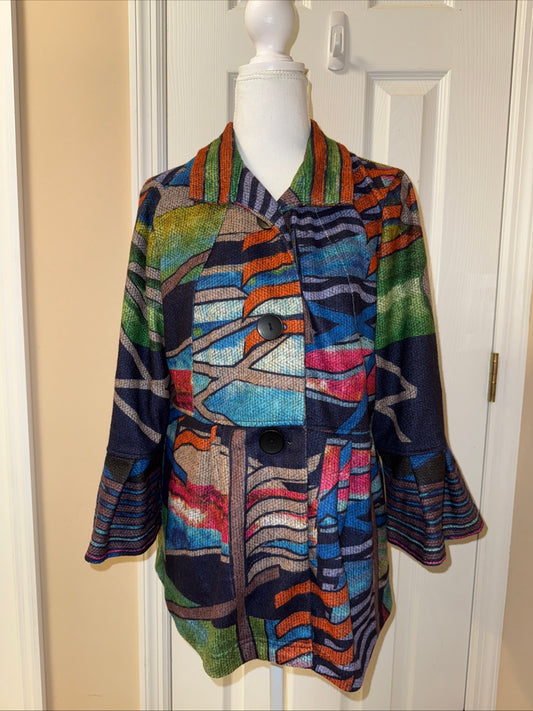 Ali Miles Lagenlook Artsy Abstract Art Top Jacket Wired Collar Size Medium