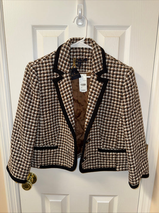 NWT BROOKS BROTHERS Black/Brown TWEED Houndstooth BUTTON Lined BLAZER Size 14P