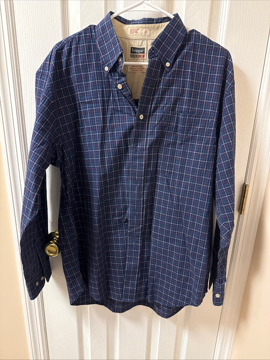 Haggar Forever New Button Down Long Sleeve Shirt Mens Size Large