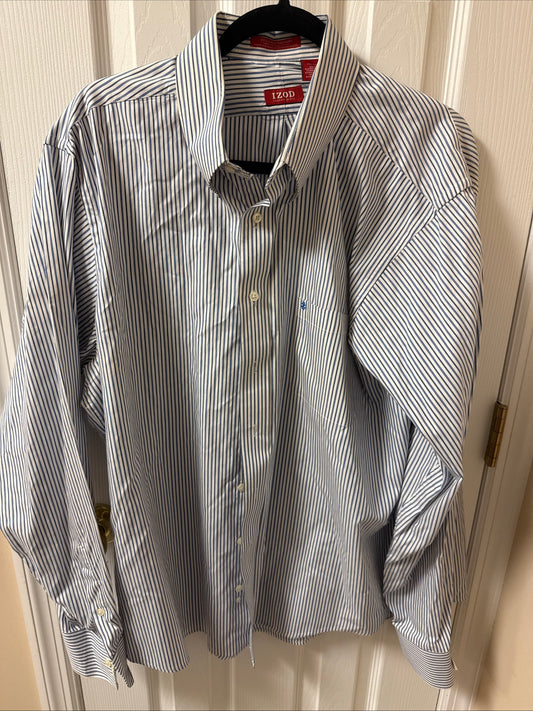 IZOD Dress Shirt Men's XL Collared Striped Long Sleeve Button Down