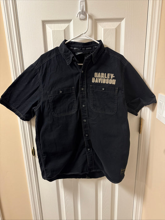 Harley Davidson Shirt Mens Medium Genuine Classic Eagle Short Sleeve Button Up