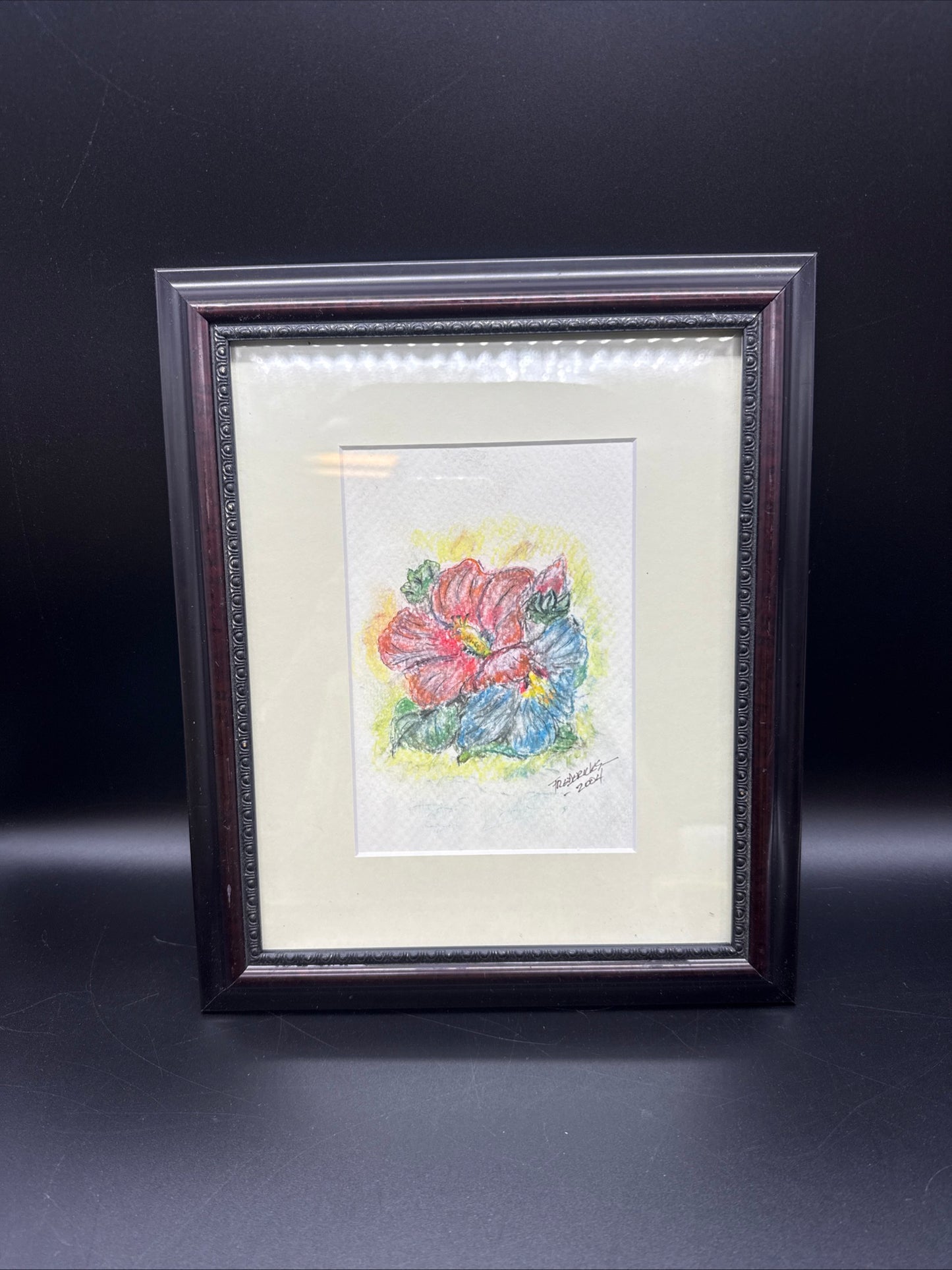 Framed Original Sketch Painting Floral Bouquet Signed Frederick’s 2004