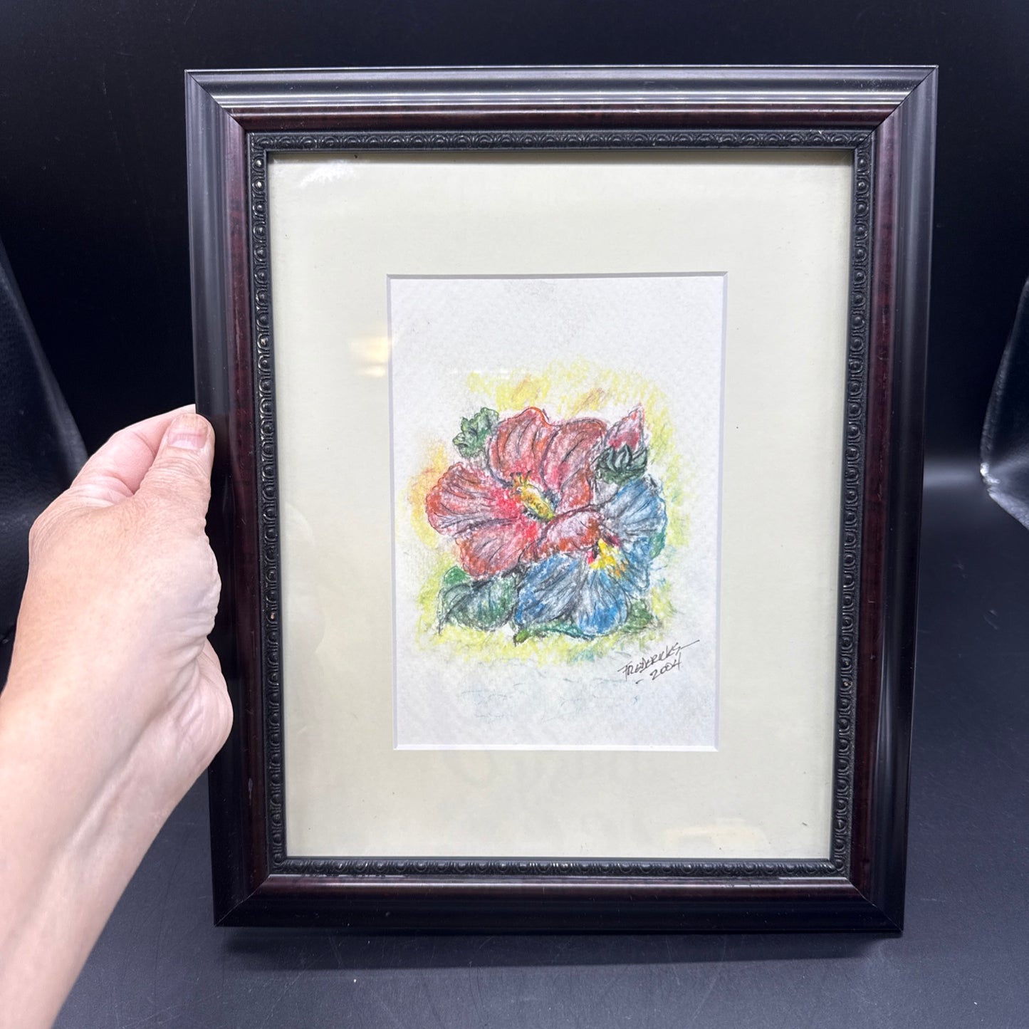 Framed Original Sketch Painting Floral Bouquet Signed Frederick’s 2004
