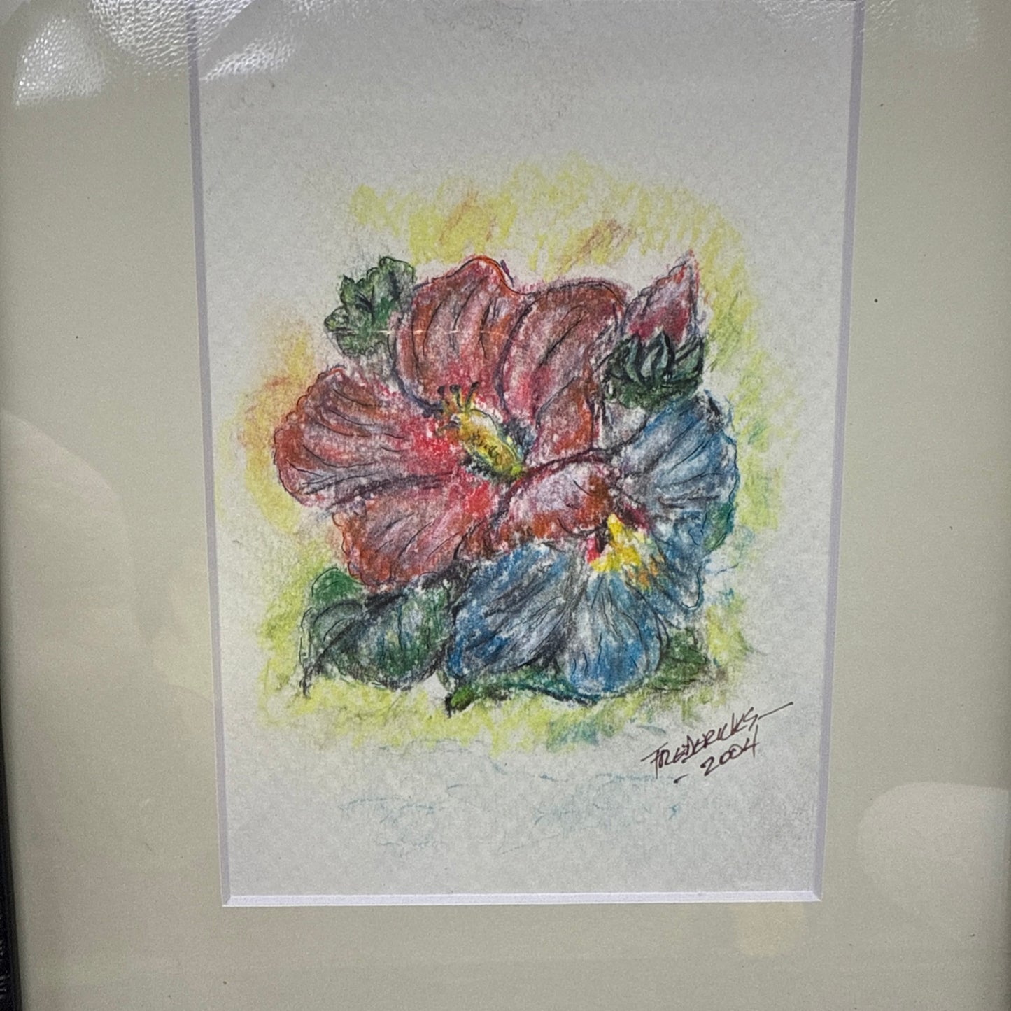 Framed Original Sketch Painting Floral Bouquet Signed Frederick’s 2004