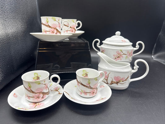 SPAL Porcelanas Portugal 4 Espresso Demitasse Set, Creamer & Sugar Bowl With Lid