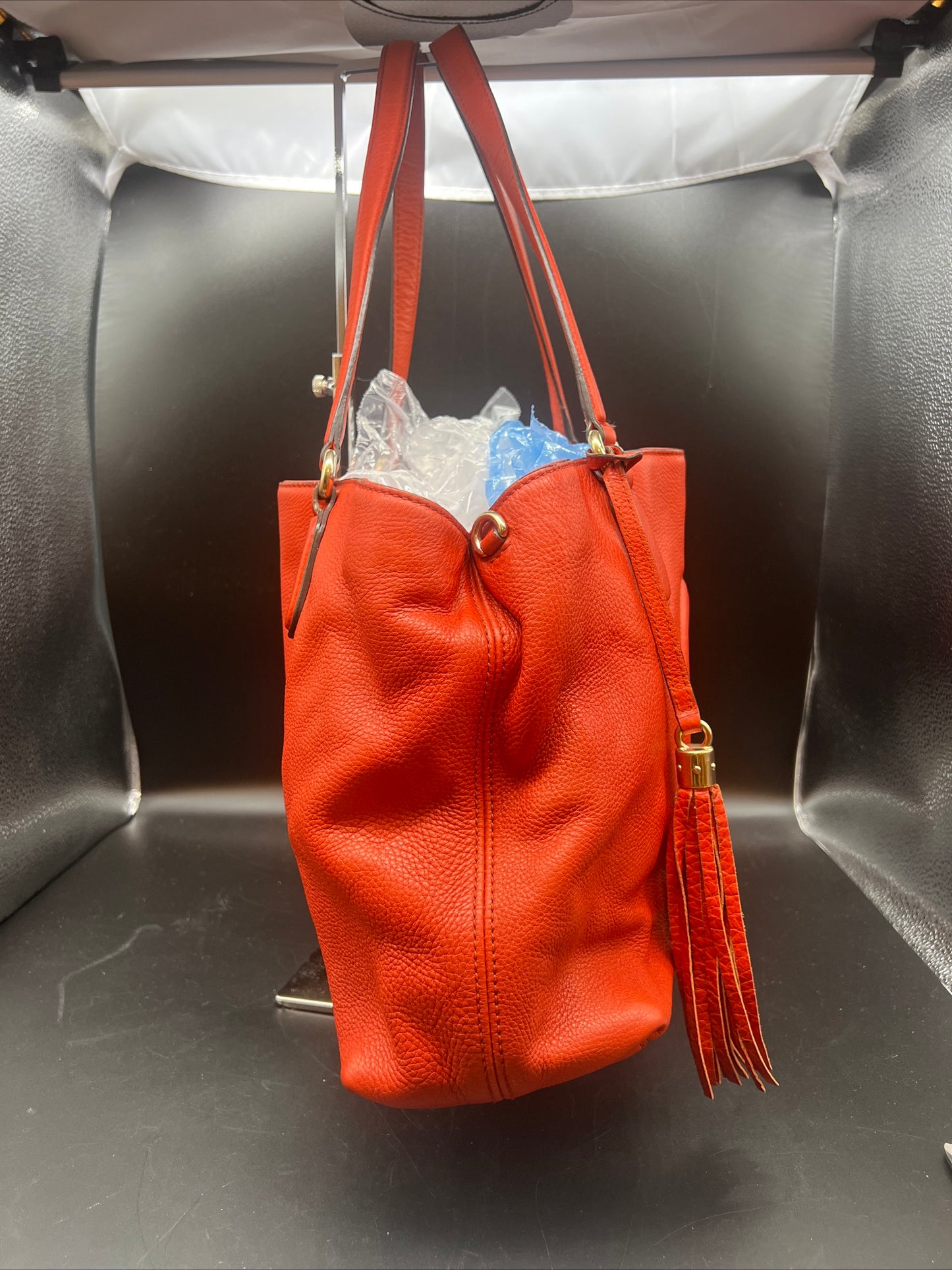 Gucci Soho Tote Shoulder Bag Calf-Skin Leather Red